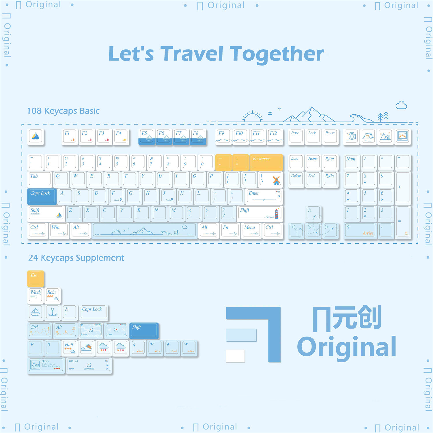 Let's Travel Together 104+28 PBT Keycaps Set Cherry / QX3 Profile for MX Switches Mechanical Gaming Keyboard